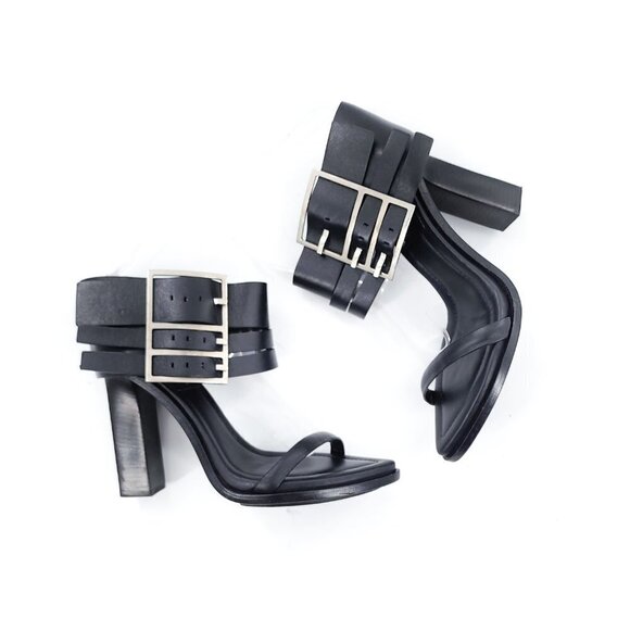 VERSUS by VERSACE Black Side Buckle Leather Sandals - Picture 6 of 12